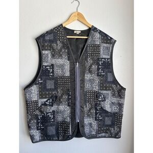 POL Womens Bandana Patchwork Quilted Zip Up Vest Black Gray SMJ366A ML